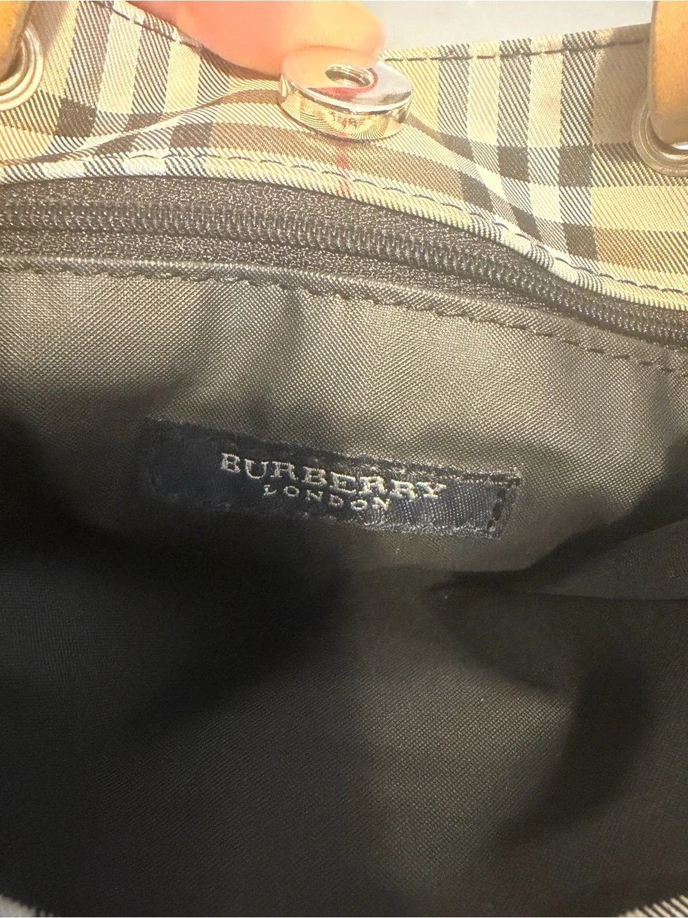 Burberry Beige Check Canvas Mini Tote with Tan Leather Handles